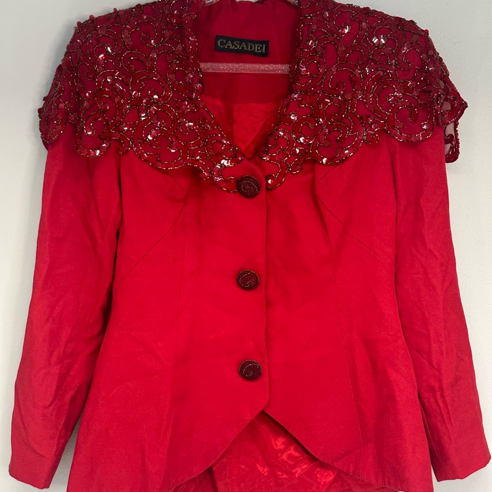 Casadei Red Women's Jacket Blazer Embellished Collar sequins holiday Christmas